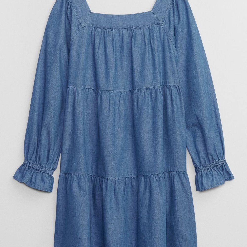 GAP Kids Tiered Chambray Square neck Dress / NWT / S - Picture 3 of 16